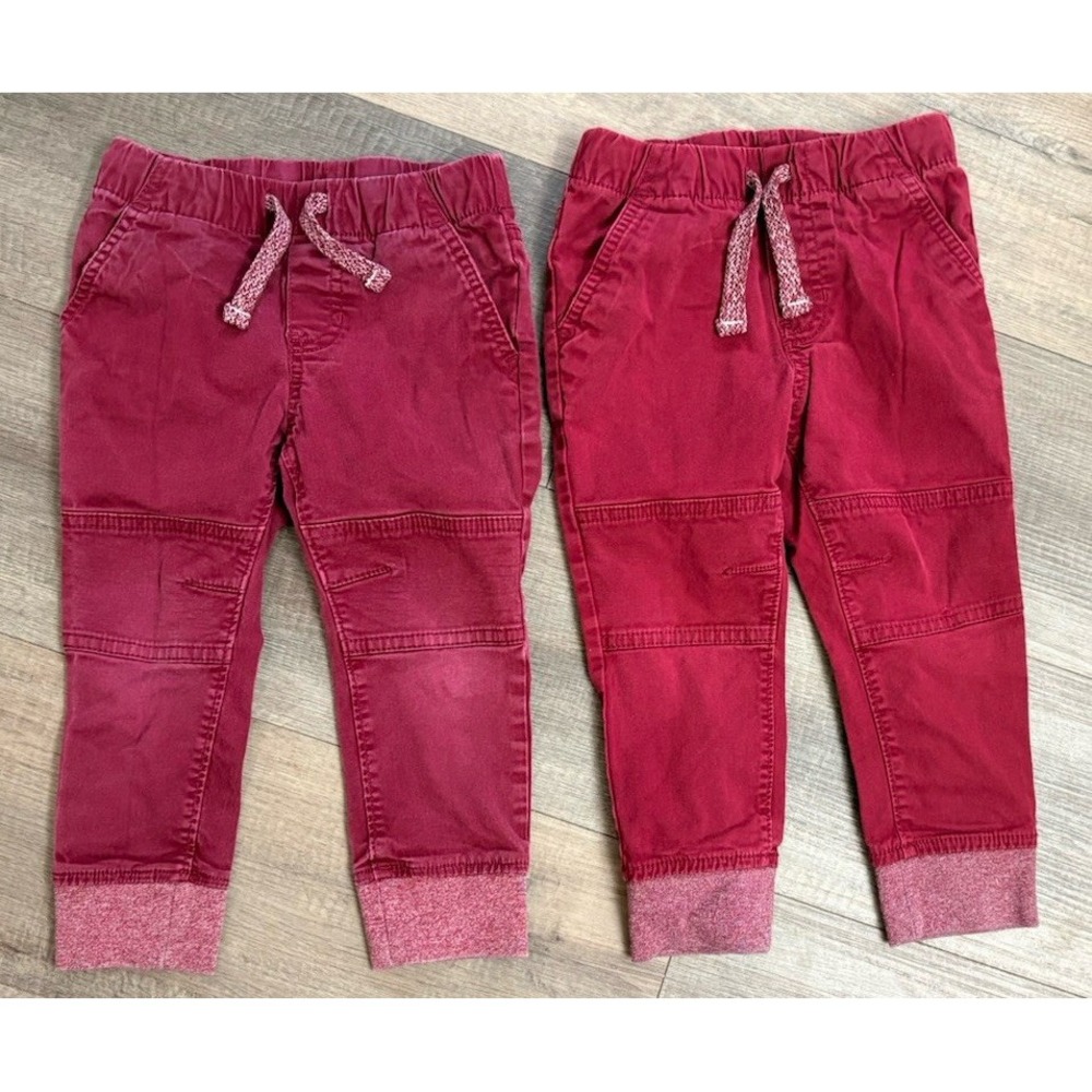 Cat & Jack Girls 2T Red Jogger Pants 2-Pack Elastic Waist Drawstring Cotton twin